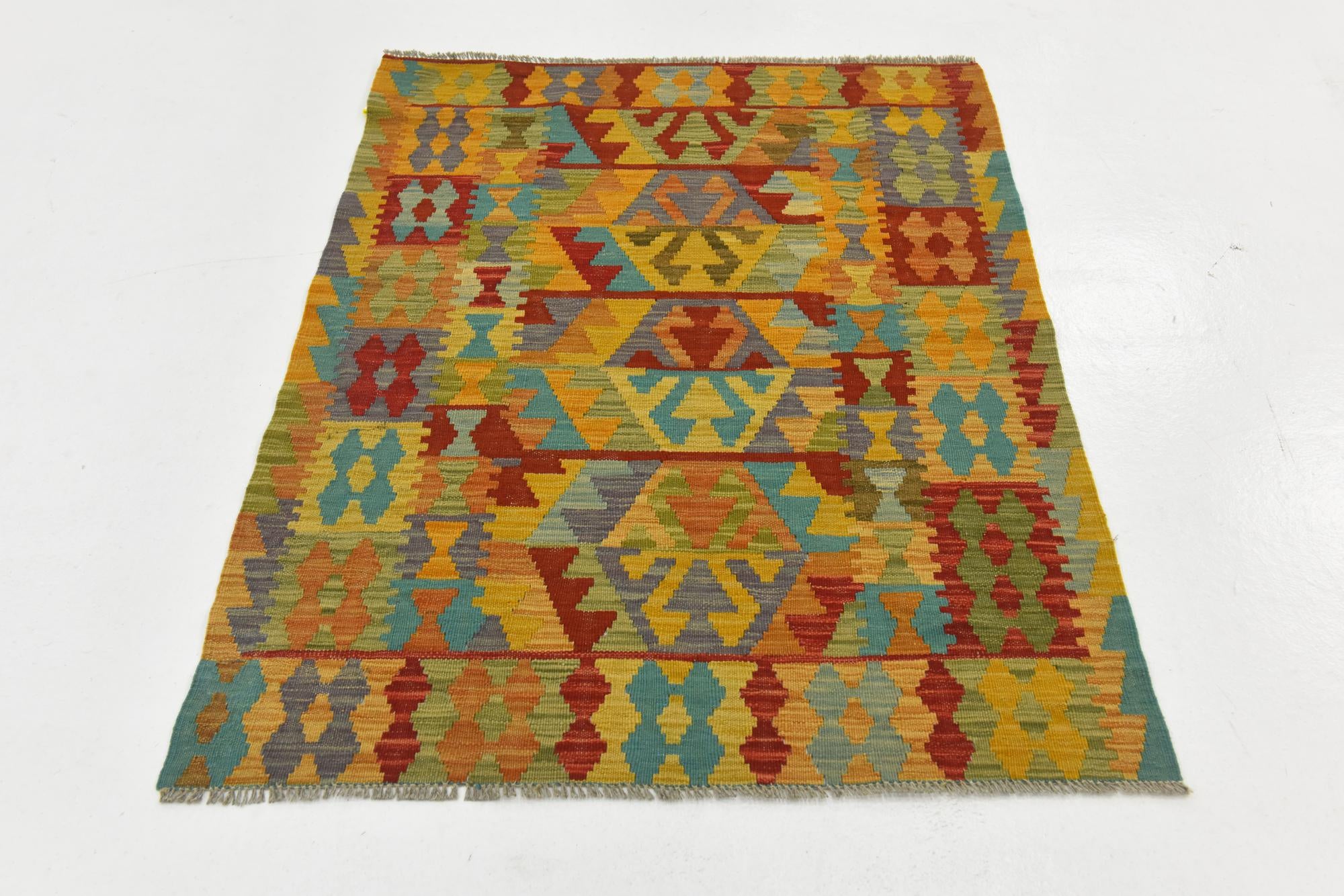 3' 3 x 4' 6 Hand Woven Kilim Maymana Wool Rug