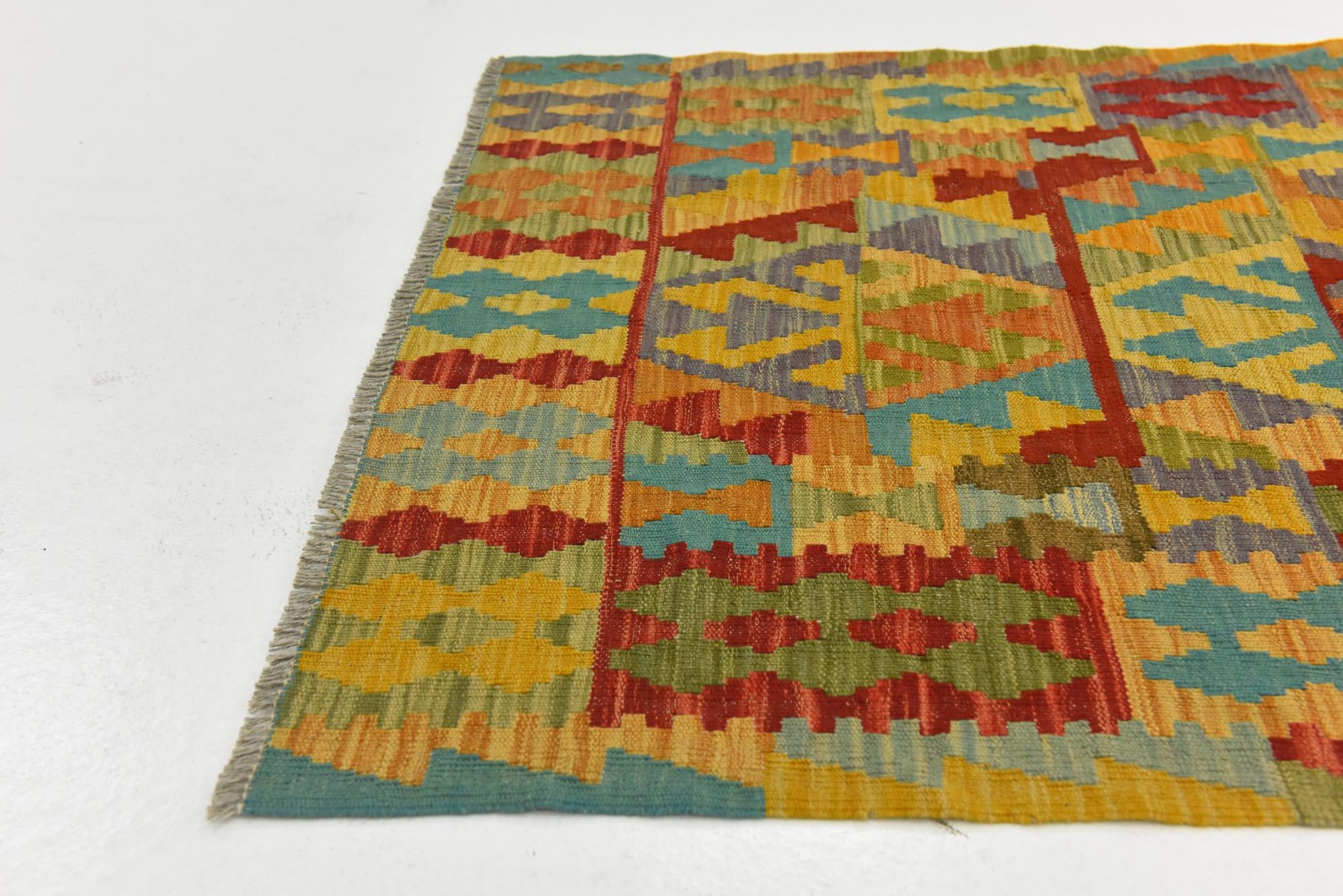 3' 3 x 4' 6 Hand Woven Kilim Maymana Wool Rug