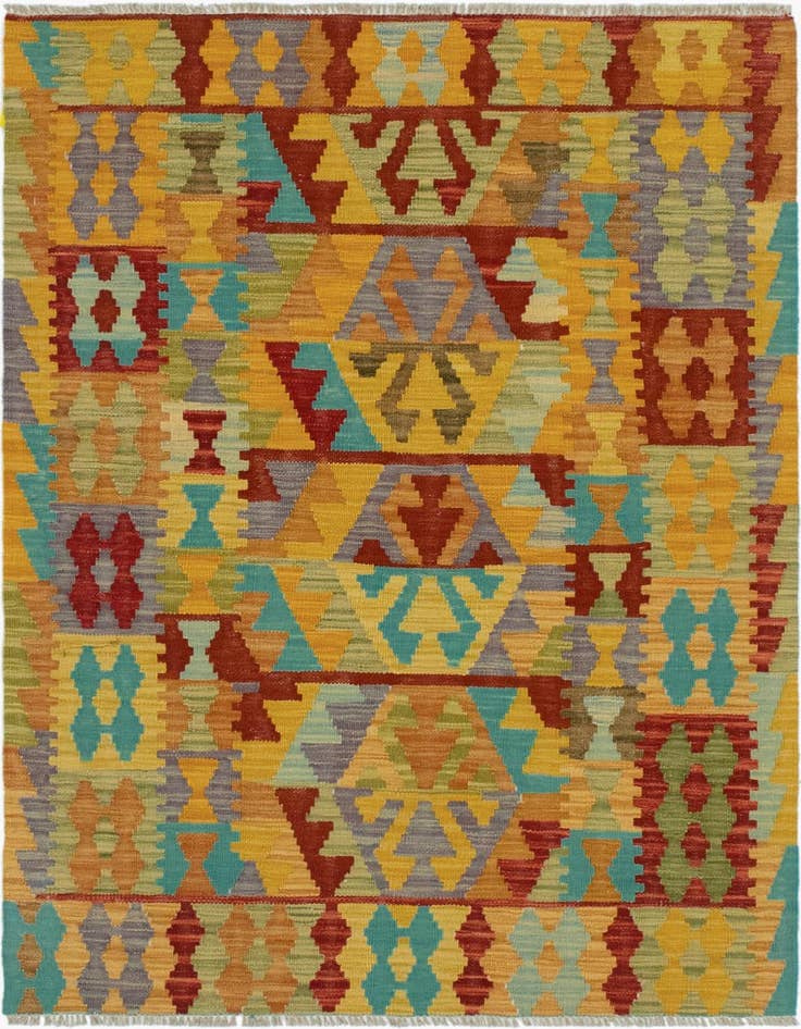 Detail image of 3' 3 x 4' 6 Hand Woven Kilim Maymana Wool Rug