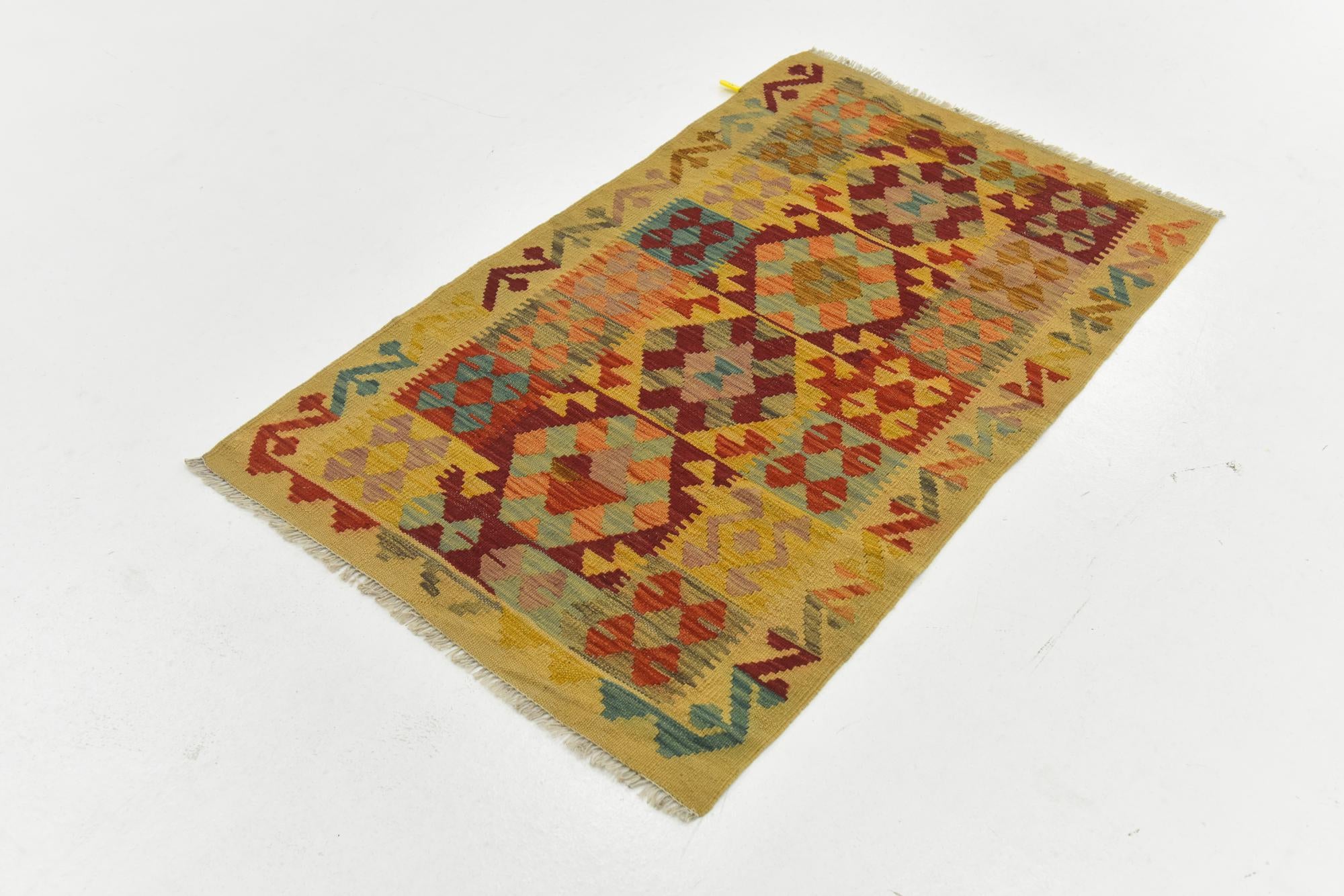 2' 7 x 4' 2 Hand Woven Kilim Maymana Wool Rug