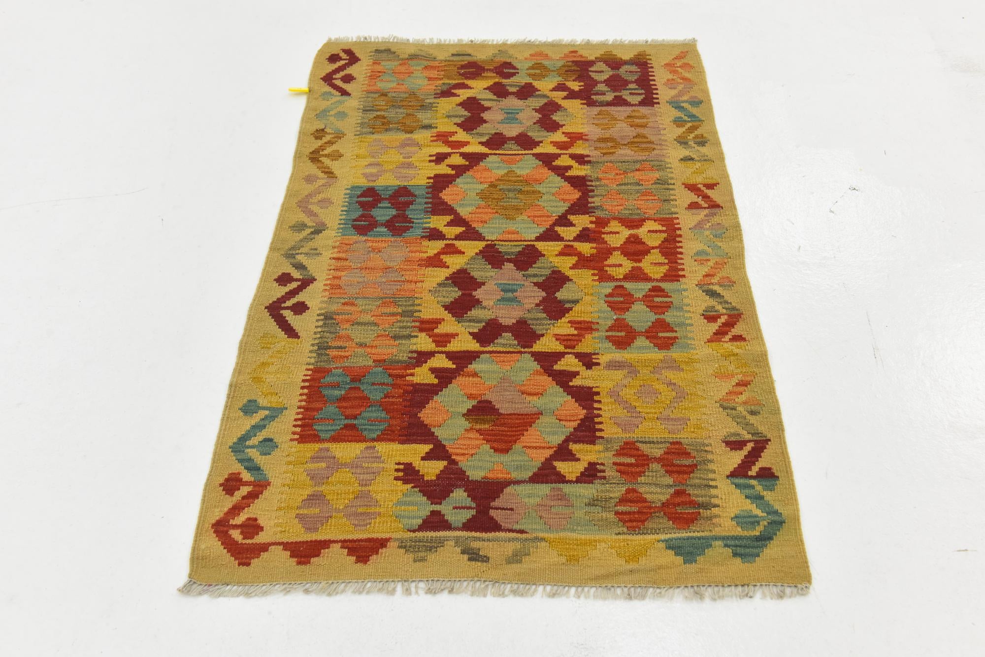 2' 7 x 4' 2 Hand Woven Kilim Maymana Wool Rug