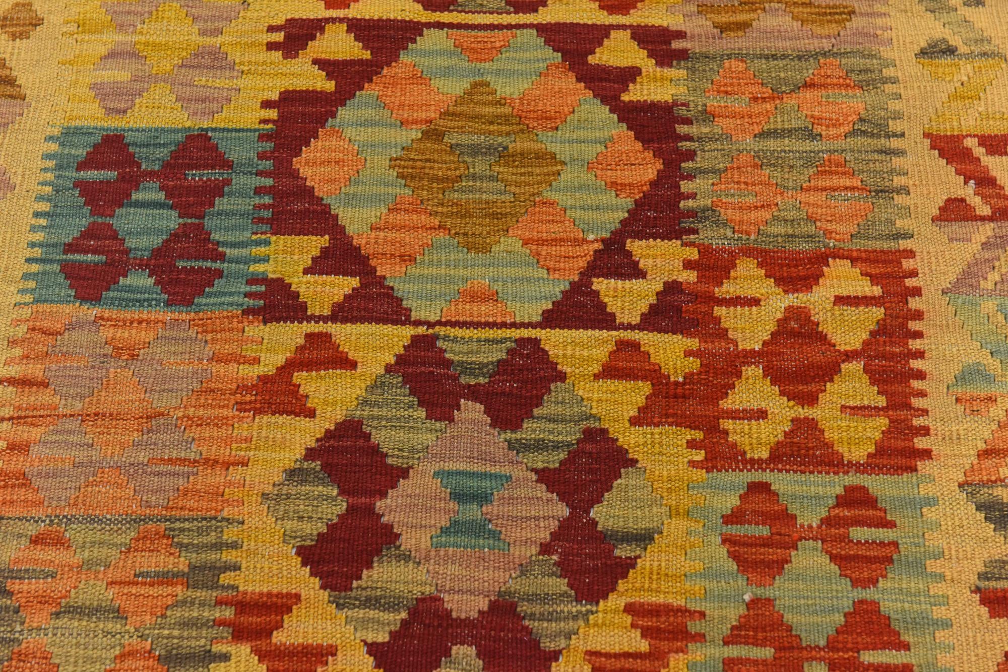 2' 7 x 4' 2 Hand Woven Kilim Maymana Wool Rug