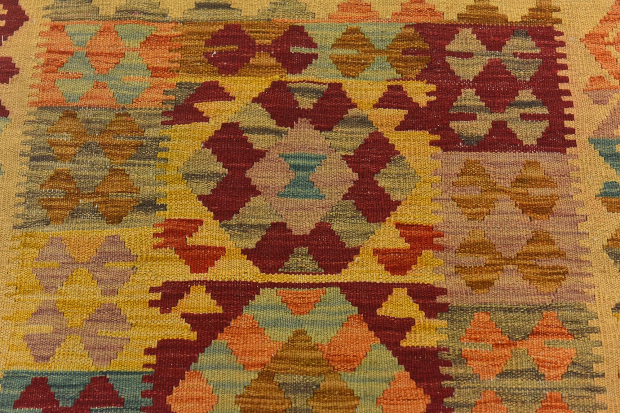 2' 7 x 4' 2 Hand Woven Kilim Maymana Wool Rug