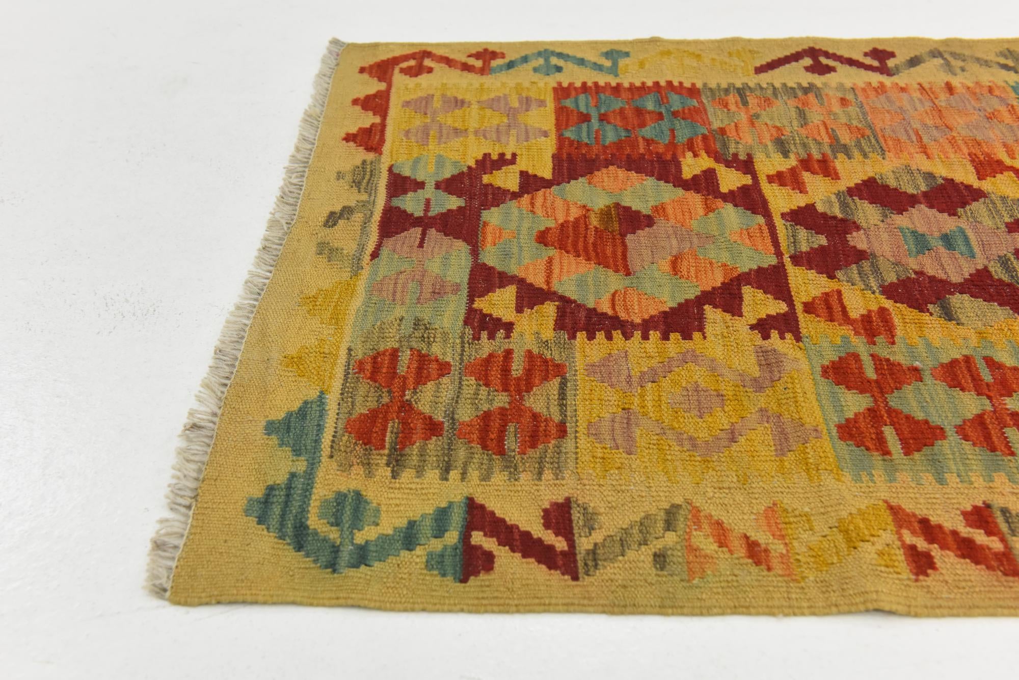 2' 7 x 4' 2 Hand Woven Kilim Maymana Wool Rug