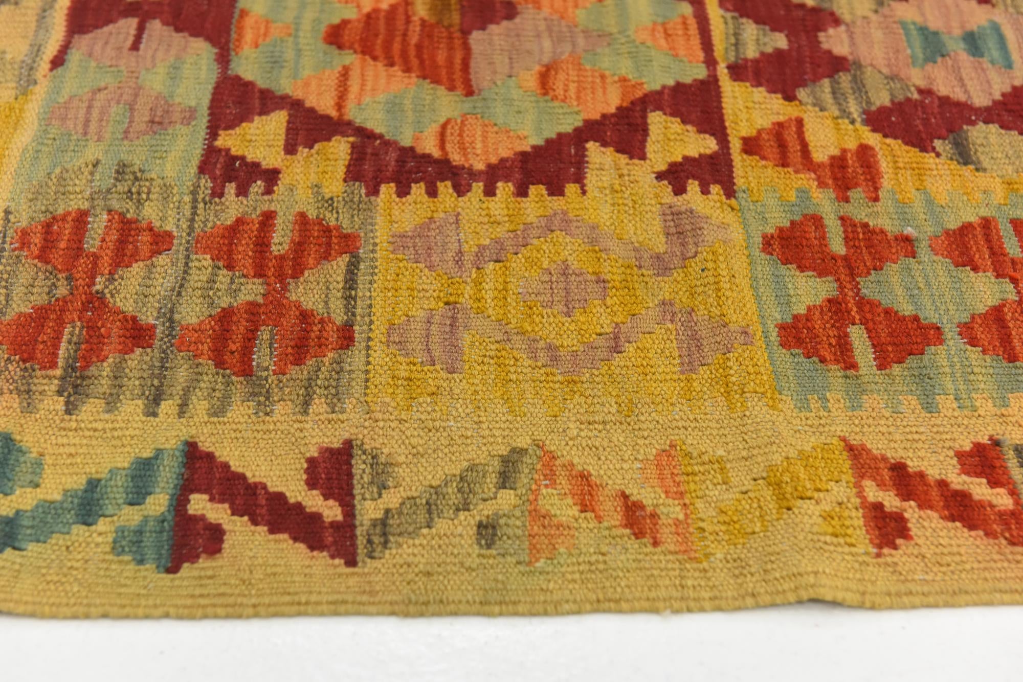 2' 7 x 4' 2 Hand Woven Kilim Maymana Wool Rug