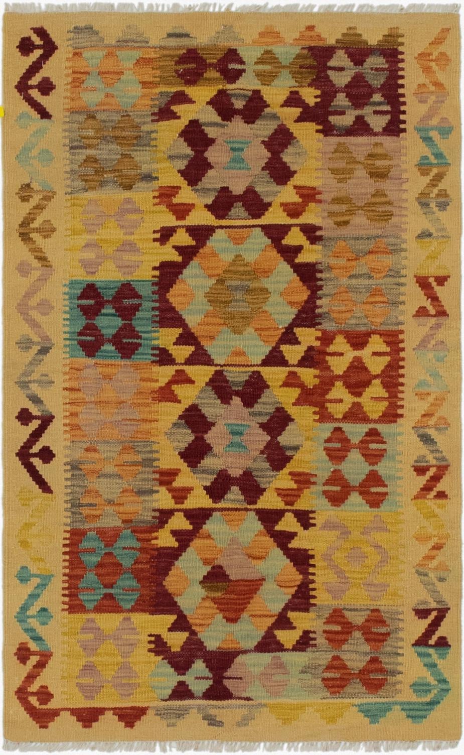 2' 7 x 4' 2 Hand Woven Kilim Maymana Wool Rug