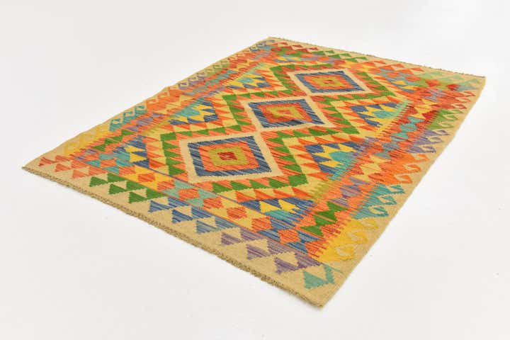 3' 6 x 4' 7 Hand Woven Kilim Maymana Wool Rug