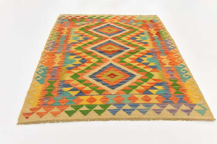 3' 6 x 4' 7 Hand Woven Kilim Maymana Wool Rug