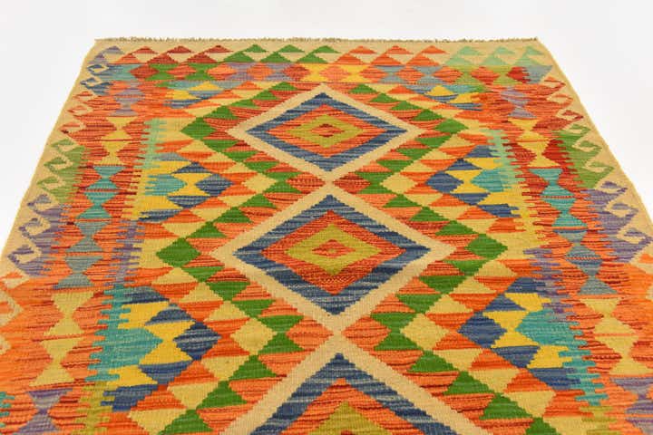3' 6 x 4' 7 Hand Woven Kilim Maymana Wool Rug