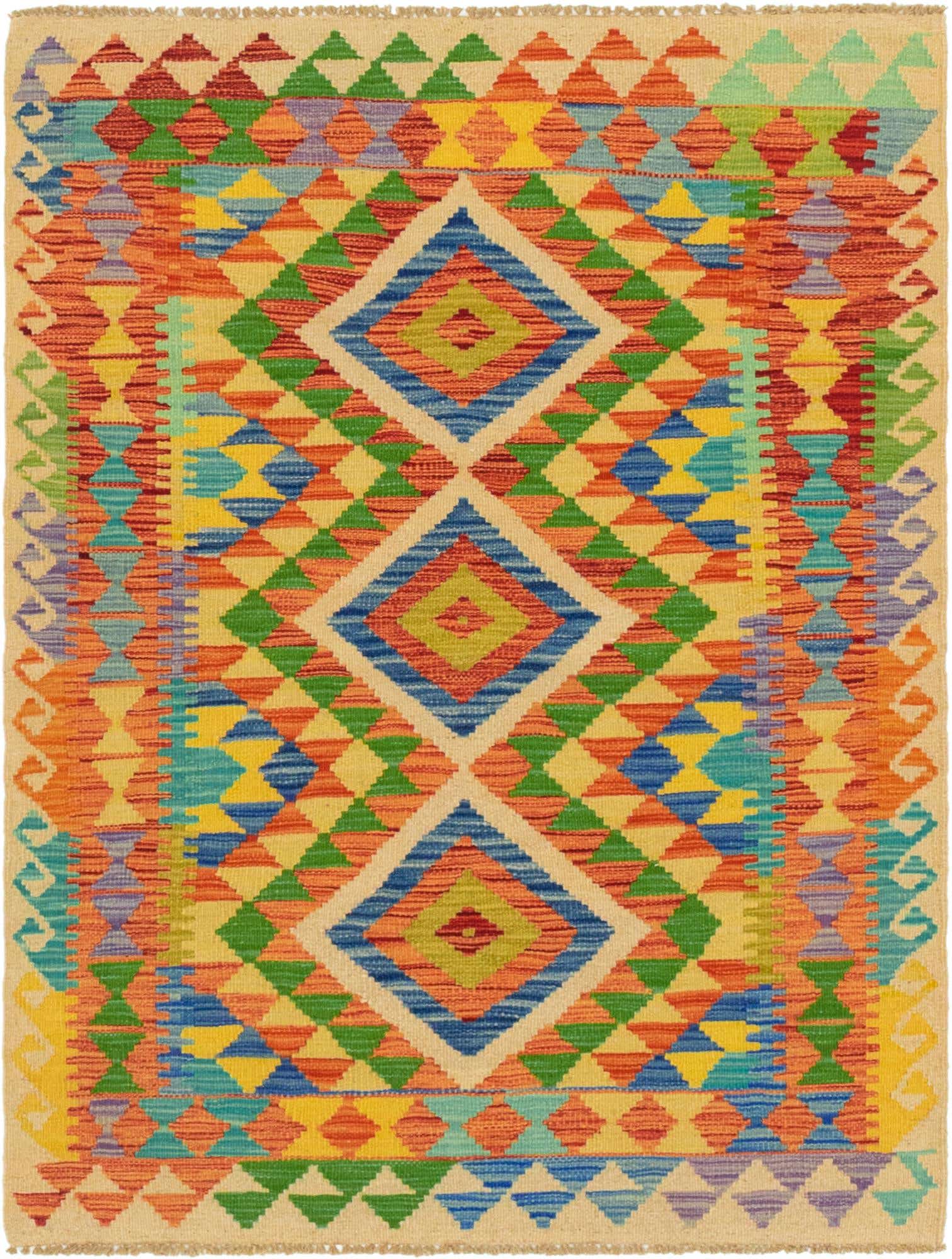 3' 6 x 4' 7 Hand Woven Kilim Maymana Wool Rug