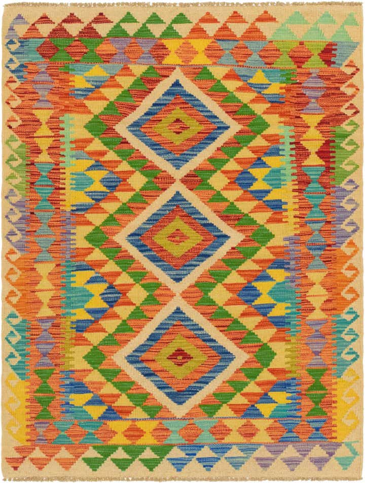 3' 6 x 4' 7 Hand Woven Kilim Maymana Wool Rug