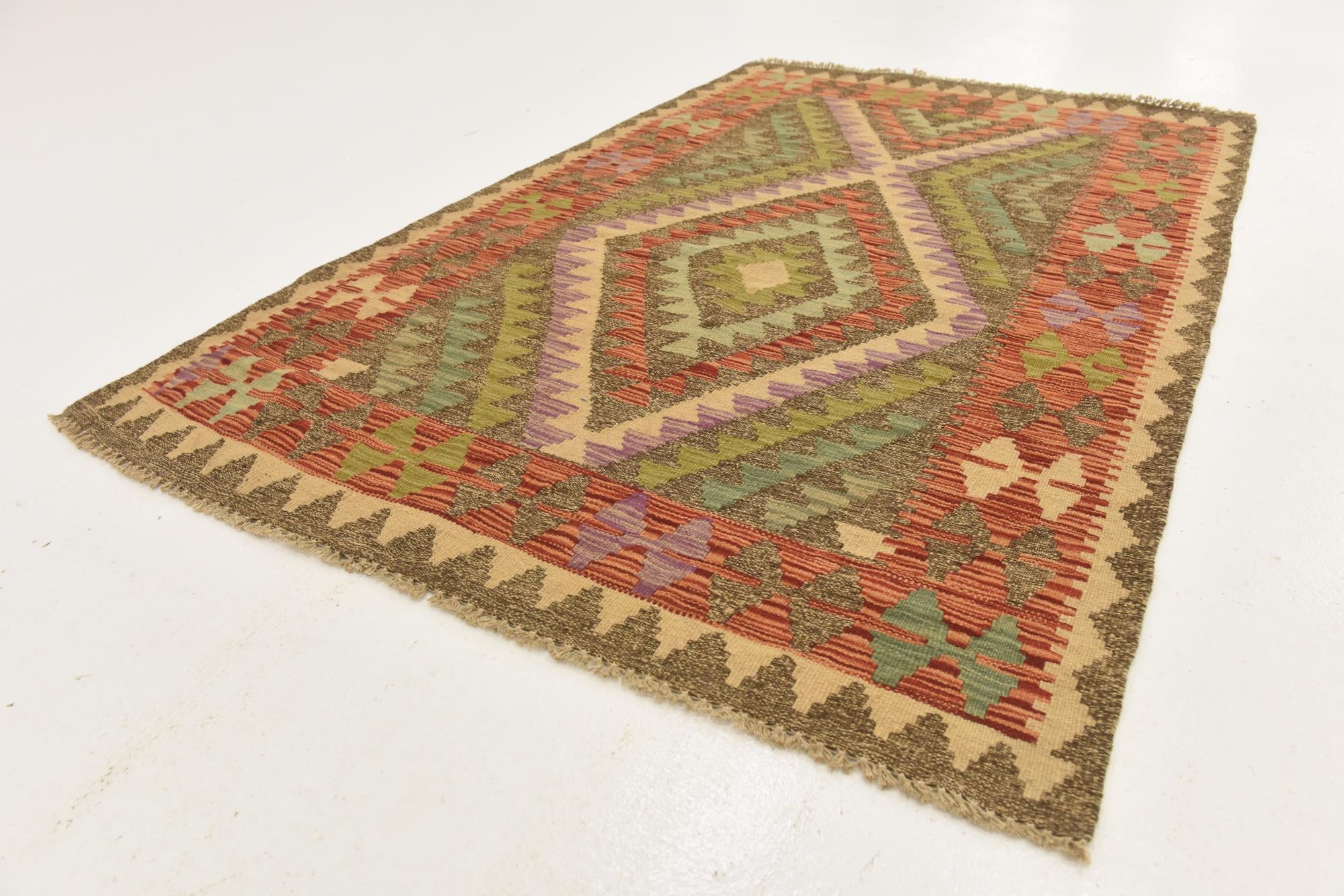 3' 6 x 5' Hand Woven Kilim Maymana Wool Rug