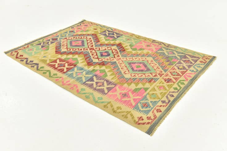 Detail image of 3' 6 x 5' Hand Woven Kilim Maymana Wool Rug