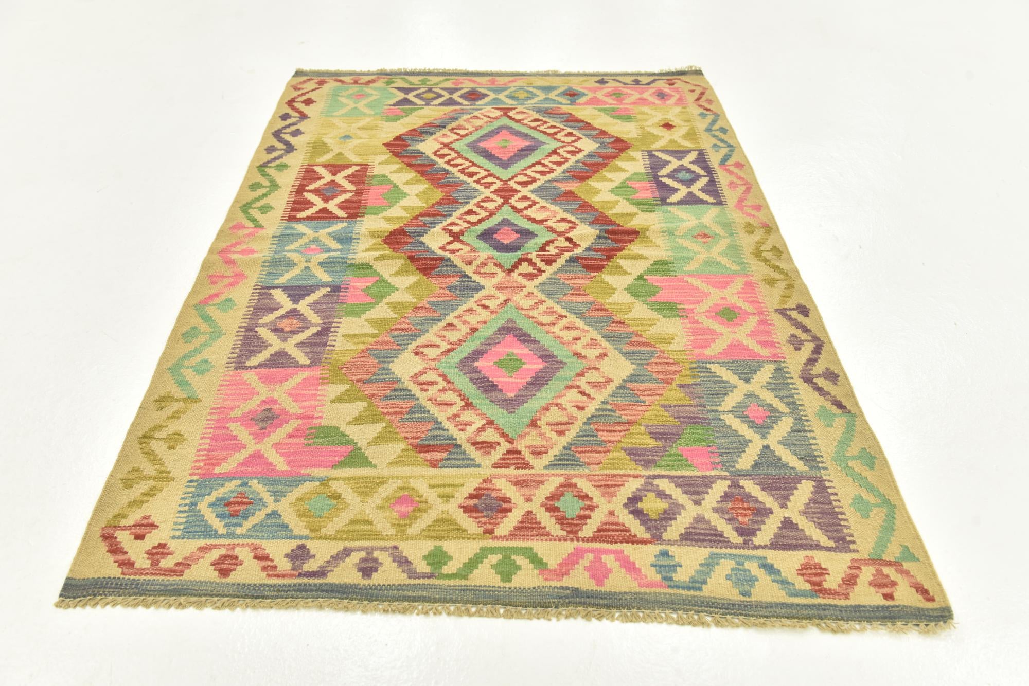 3' 6 x 5' Hand Woven Kilim Maymana Wool Rug