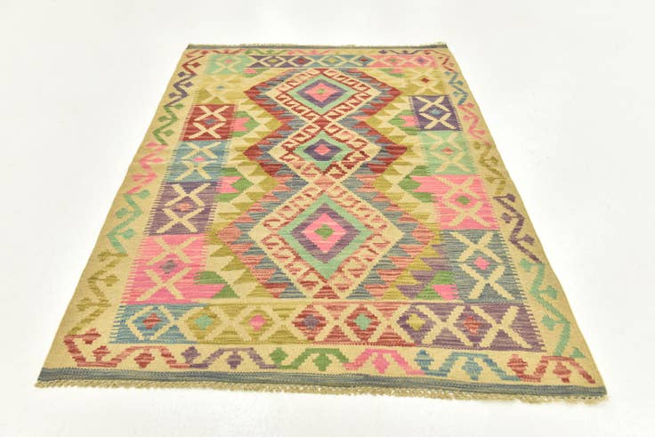Detail image of 3' 6 x 5' Hand Woven Kilim Maymana Wool Rug