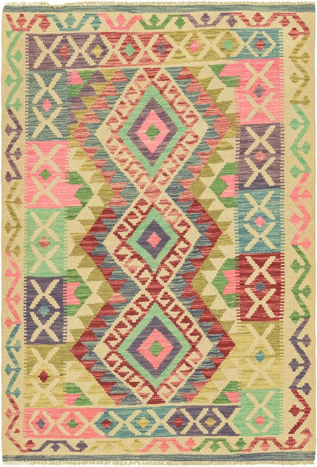 Detail image of 3' 6 x 5' Hand Woven Kilim Maymana Wool Rug