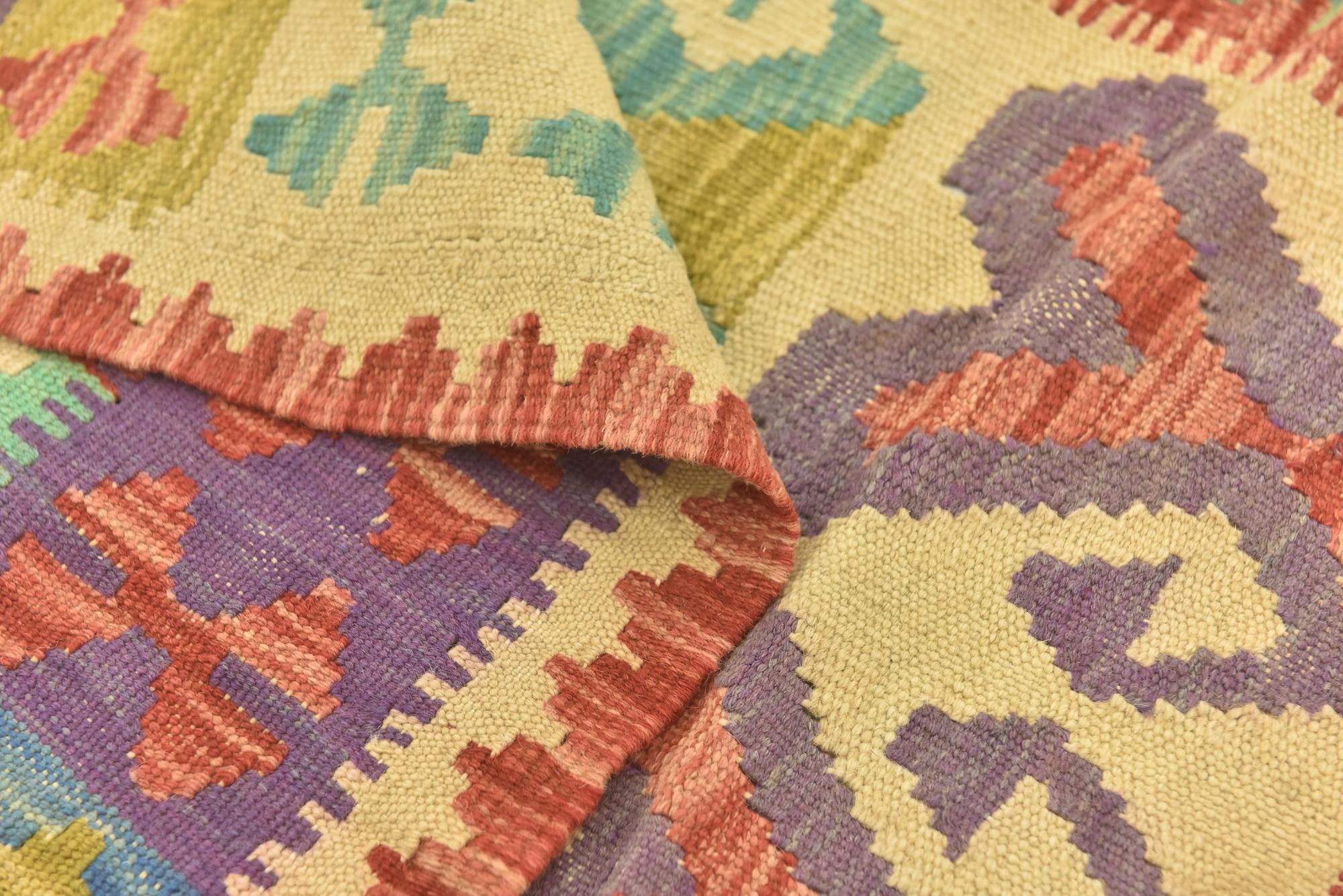 3' 1 x 4' 8 Hand Woven Kilim Maymana Wool Rug