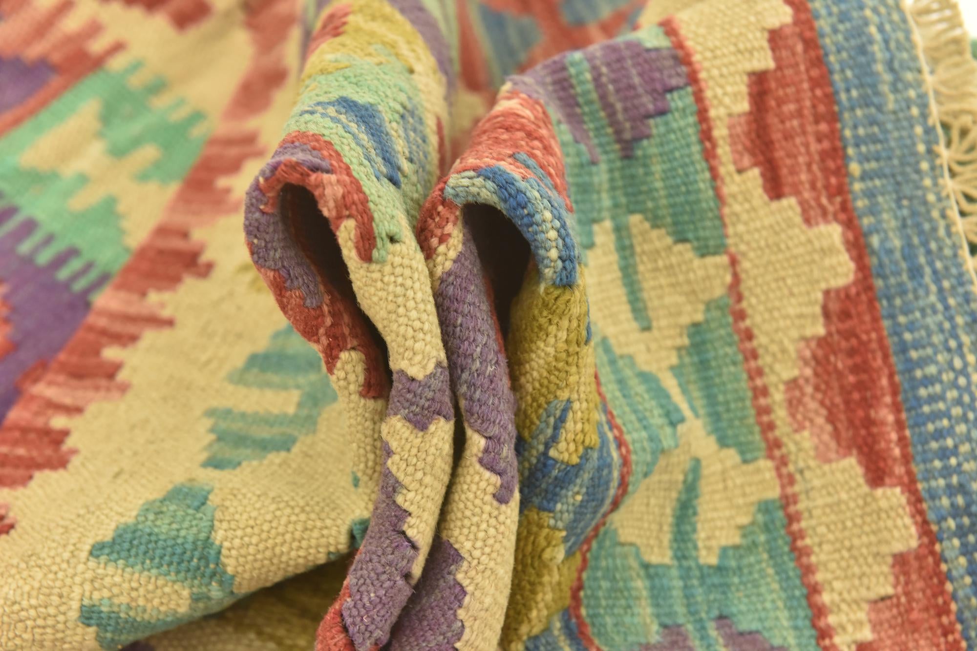 3' 1 x 4' 8 Hand Woven Kilim Maymana Wool Rug