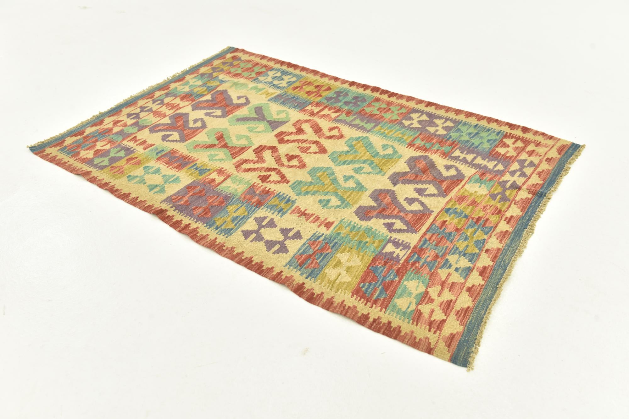 3' 1 x 4' 8 Hand Woven Kilim Maymana Wool Rug