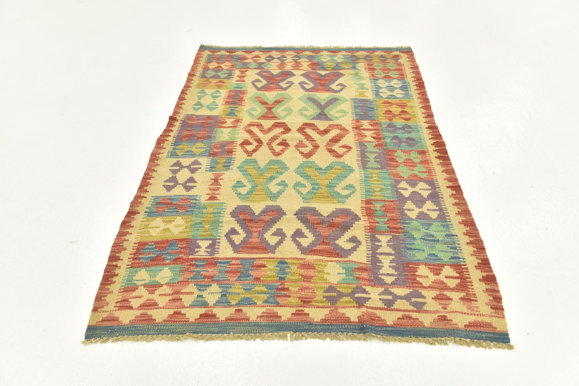 3' 1 x 4' 8 Hand Woven Kilim Maymana Wool Rug
