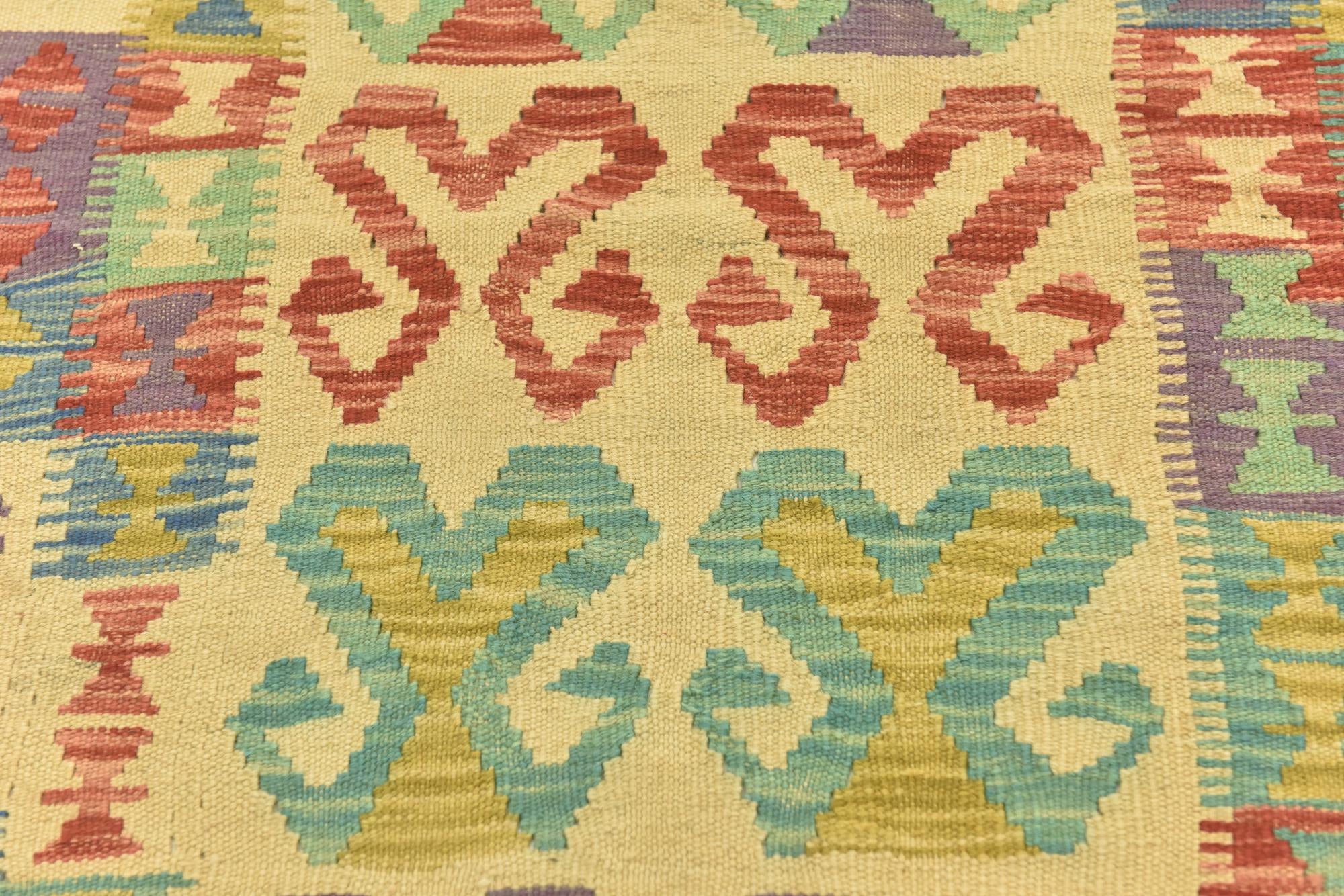3' 1 x 4' 8 Hand Woven Kilim Maymana Wool Rug