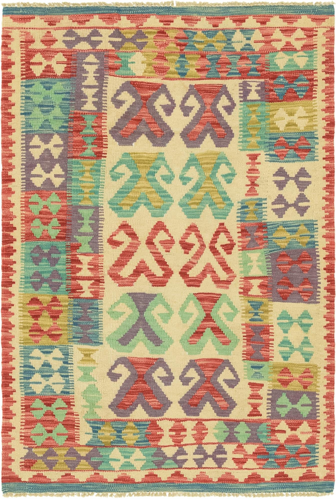 3' 1 x 4' 8 Hand Woven Kilim Maymana Wool Rug