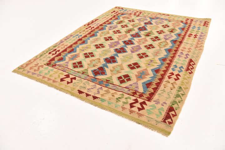 5' x 6' 6 Hand Woven Kilim Maymana Wool Rug