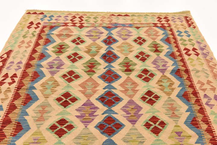 5' x 6' 6 Hand Woven Kilim Maymana Wool Rug
