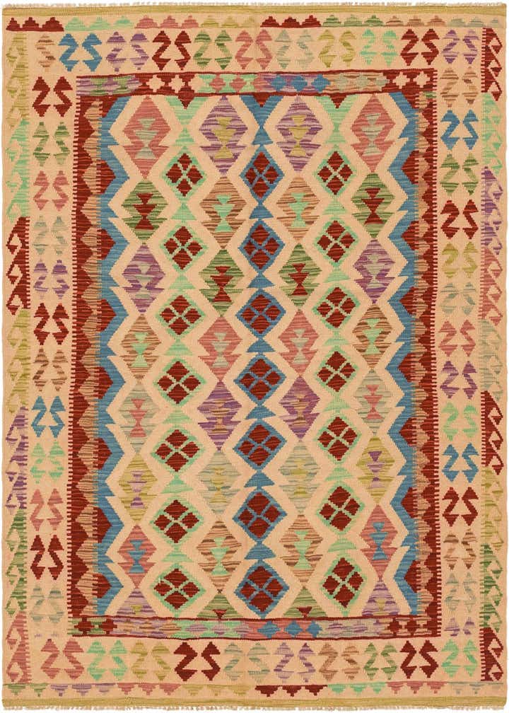 5' x 6' 6 Hand Woven Kilim Maymana Wool Rug