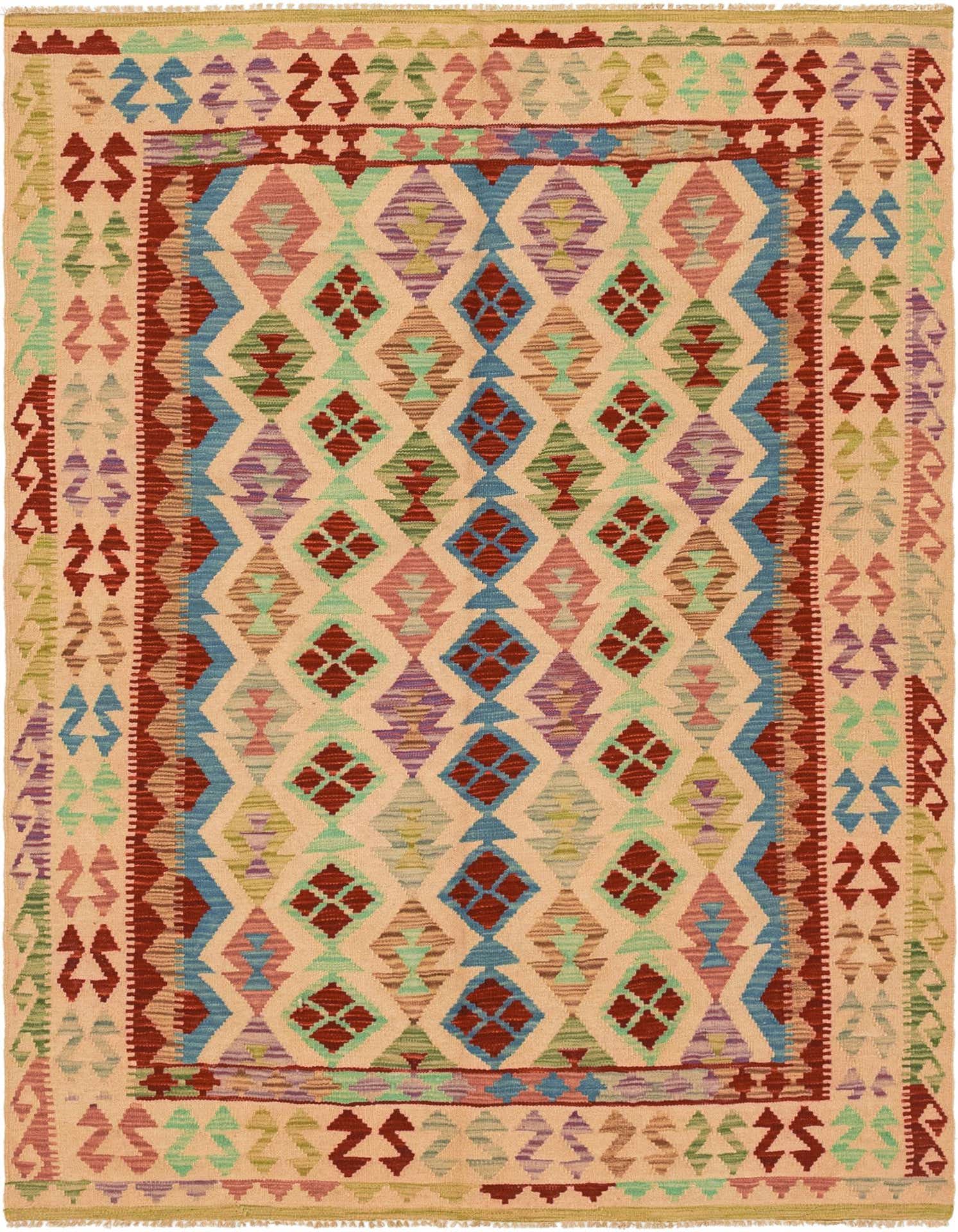 5' x 6' 6 Hand Woven Kilim Maymana Wool Rug