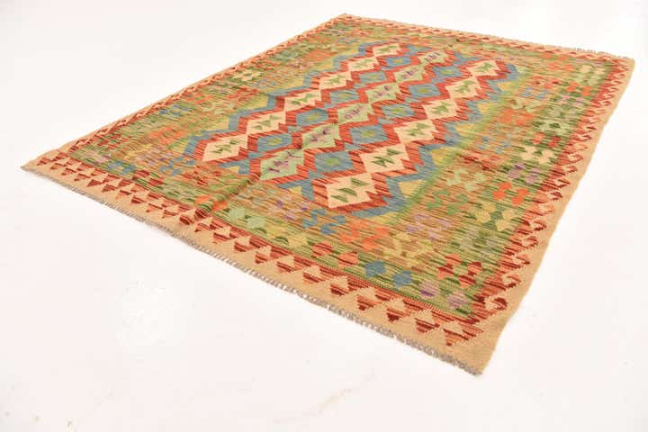 5' 3 x 6' 6 Hand Woven Kilim Maymana Wool Rug