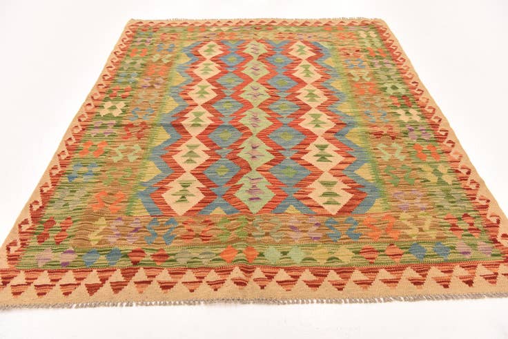 Detail image of 5' 3 x 6' 6 Hand Woven Kilim Maymana Wool Rug