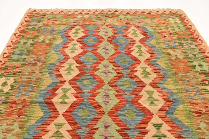 5' 3 x 6' 6 Hand Woven Kilim Maymana Wool Rug