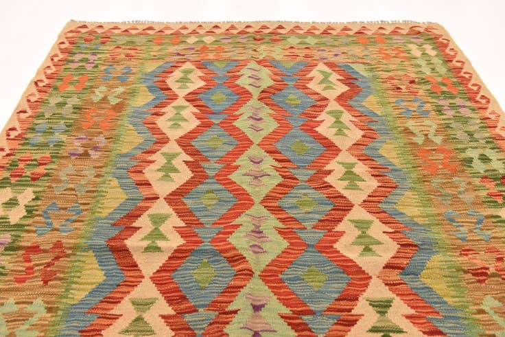 Detail image of 5' 3 x 6' 6 Hand Woven Kilim Maymana Wool Rug