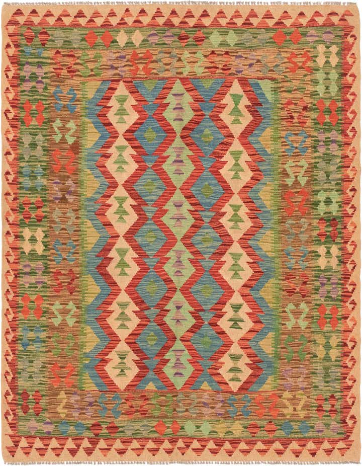 5' 3 x 6' 6 Hand Woven Kilim Maymana Wool Rug