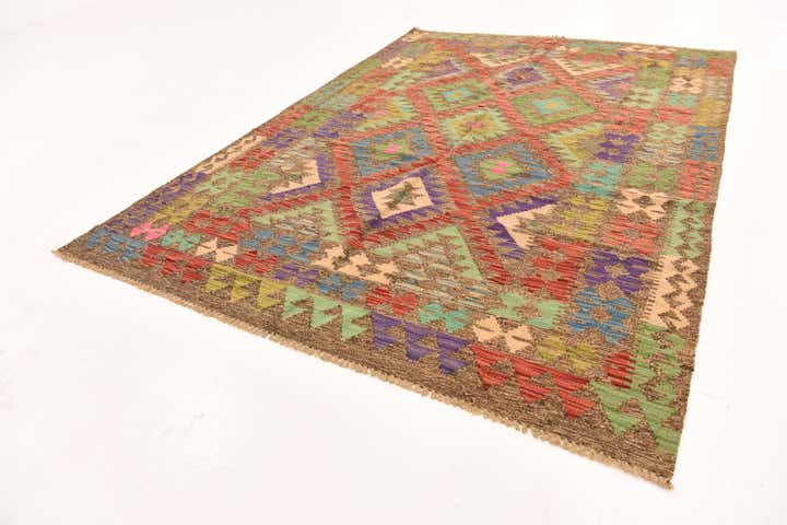 4' 10 x 6' 9 Hand Woven Kilim Maymana Wool Rug