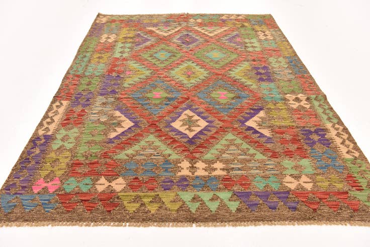 Detail image of 4' 10 x 6' 9 Hand Woven Kilim Maymana Wool Rug