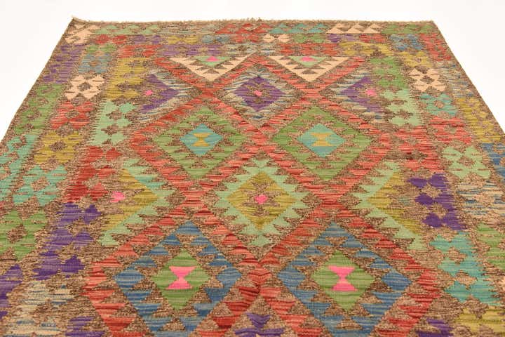 4' 10 x 6' 9 Hand Woven Kilim Maymana Wool Rug