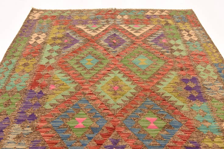 Detail image of 4' 10 x 6' 9 Hand Woven Kilim Maymana Wool Rug