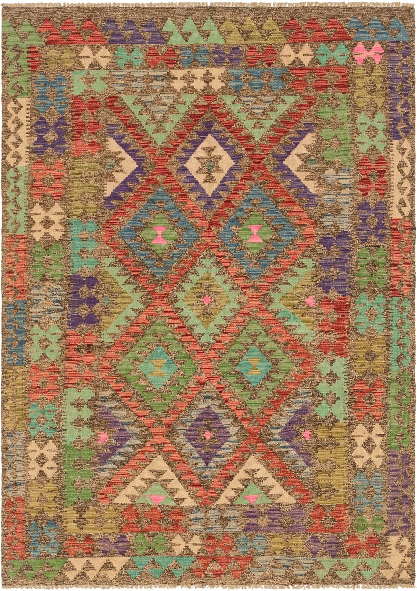 4' 10 x 6' 9 Hand Woven Kilim Maymana Wool Rug
