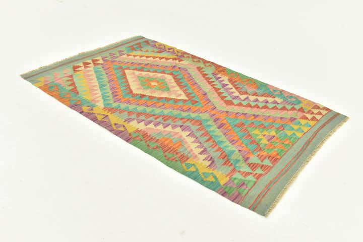 2' 9 x 4' 6 Hand Woven Kilim Maymana Wool Rug
