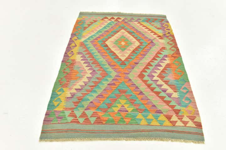 2' 9 x 4' 6 Hand Woven Kilim Maymana Wool Rug