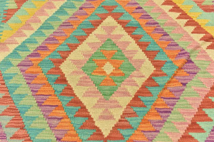 2' 9 x 4' 6 Hand Woven Kilim Maymana Wool Rug