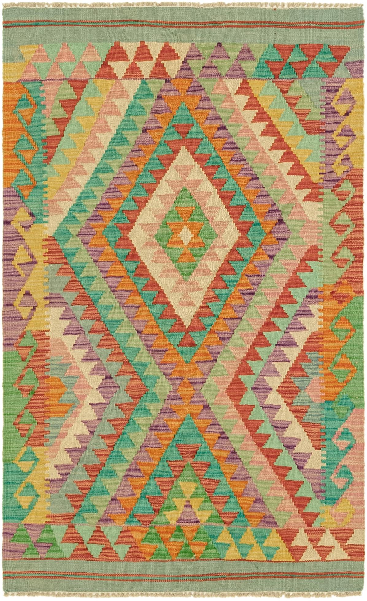 2' 9 x 4' 6 Hand Woven Kilim Maymana Wool Rug