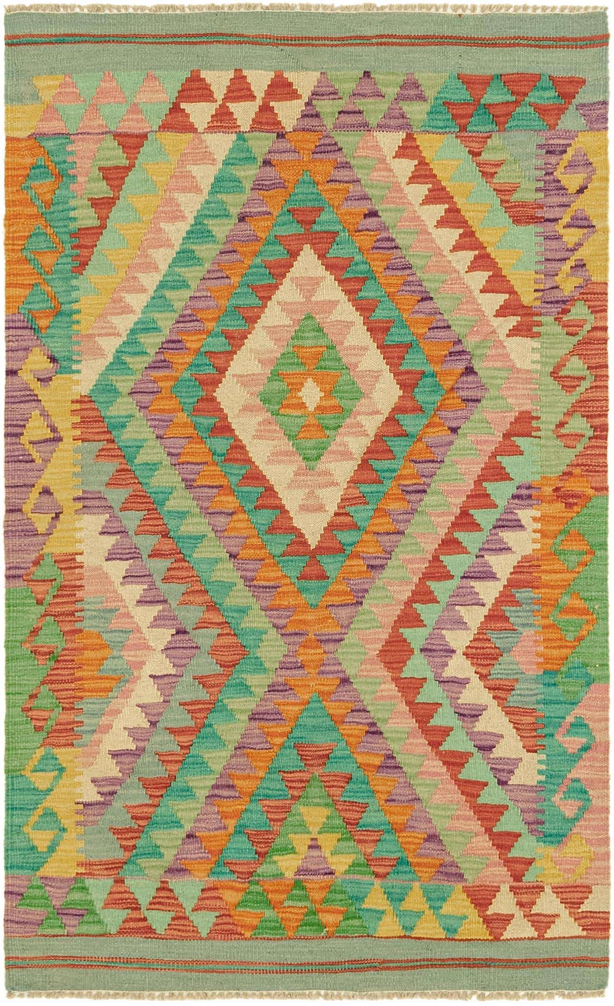 2' 9 x 4' 6 Hand Woven Kilim Maymana Wool Rug