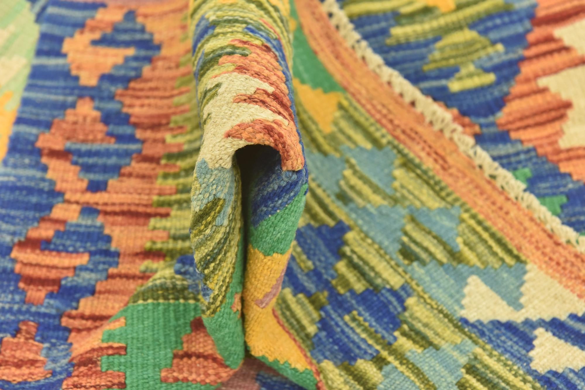 3' 8 x 5' 3 Hand Woven Kilim Maymana Wool Rug