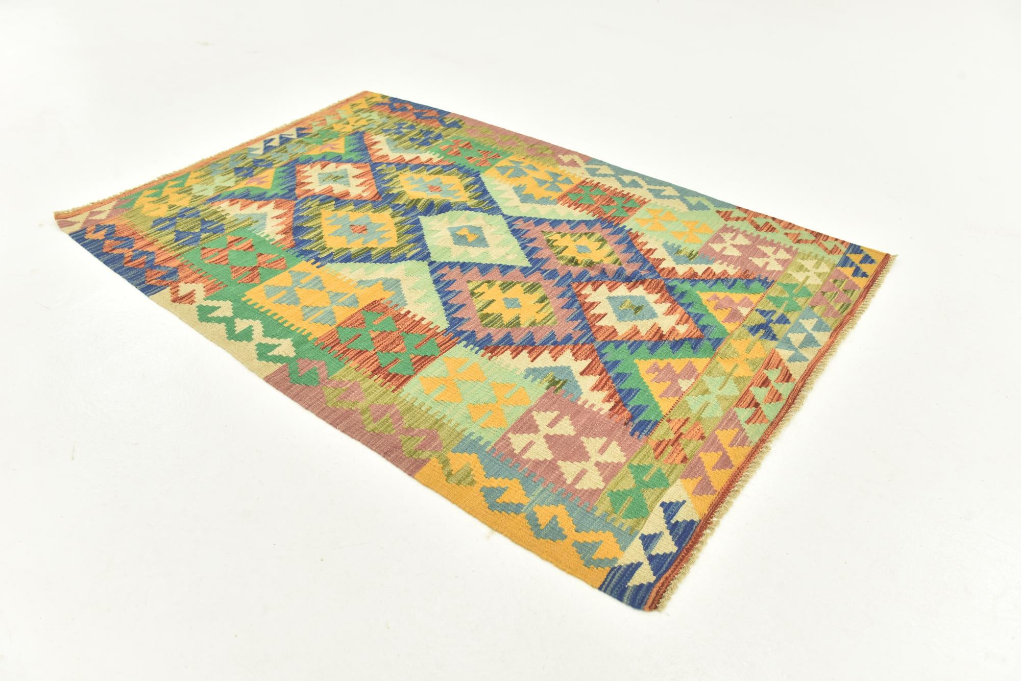 3' 8 x 5' 3 Hand Woven Kilim Maymana Wool Rug