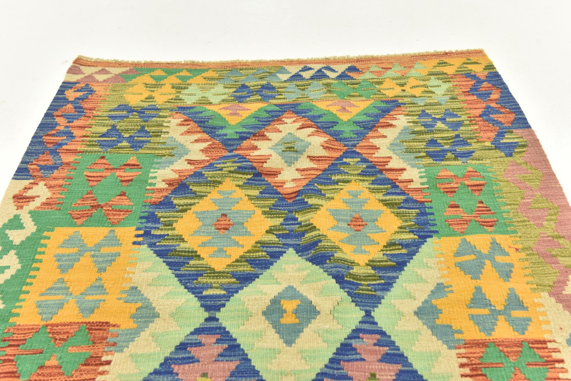 3' 8 x 5' 3 Hand Woven Kilim Maymana Wool Rug