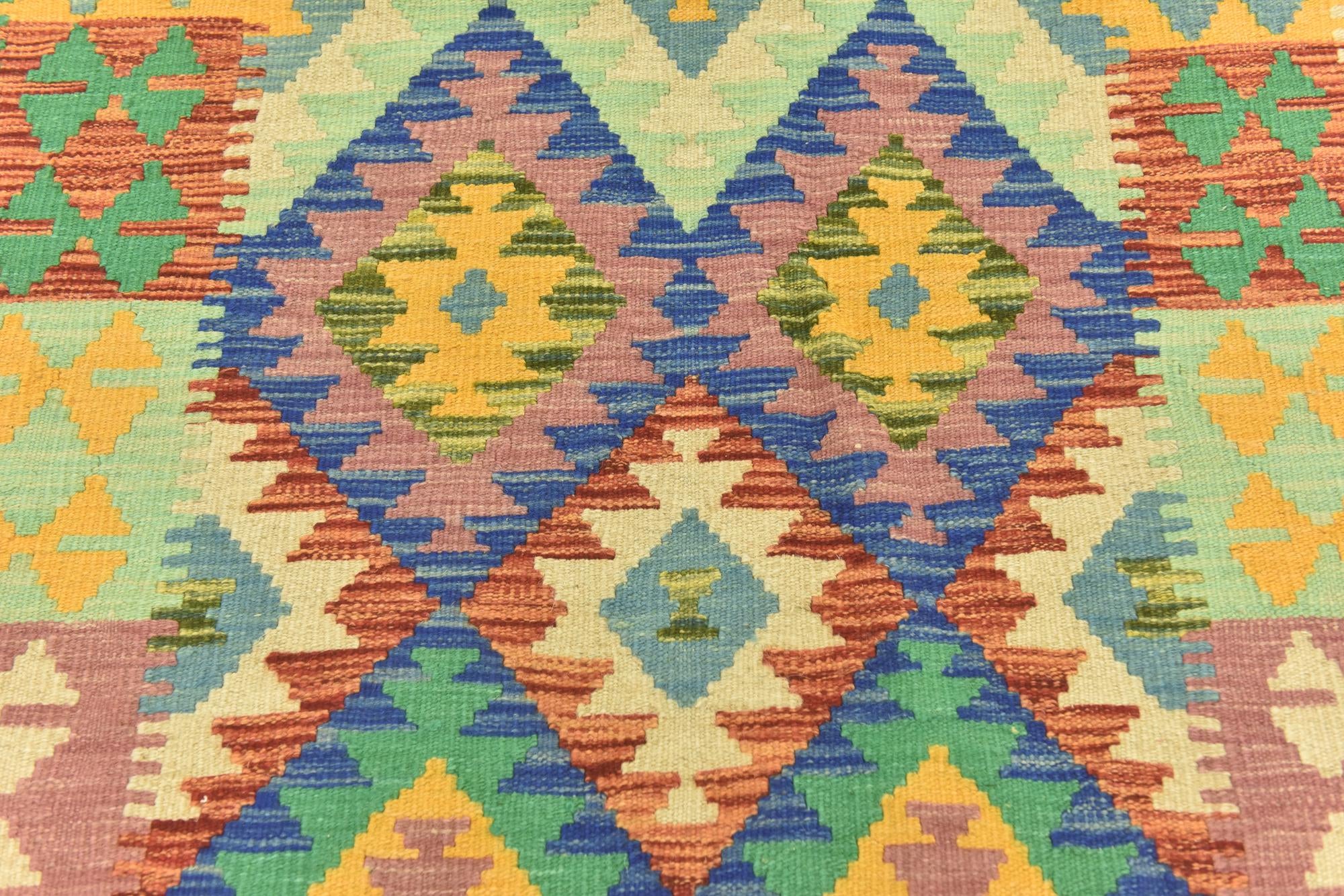 3' 8 x 5' 3 Hand Woven Kilim Maymana Wool Rug