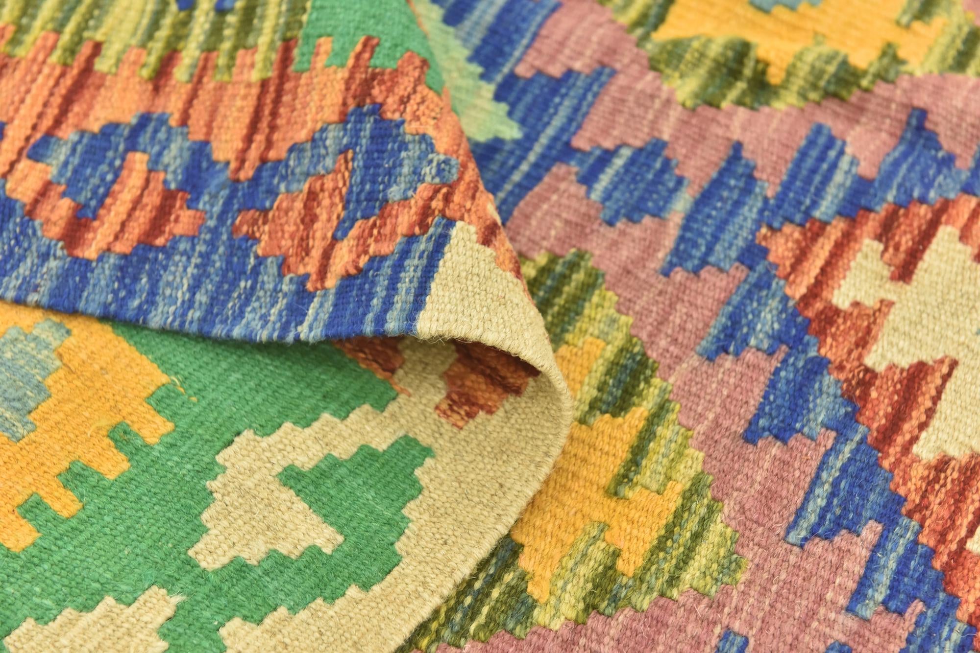 3' 8 x 5' 3 Hand Woven Kilim Maymana Wool Rug